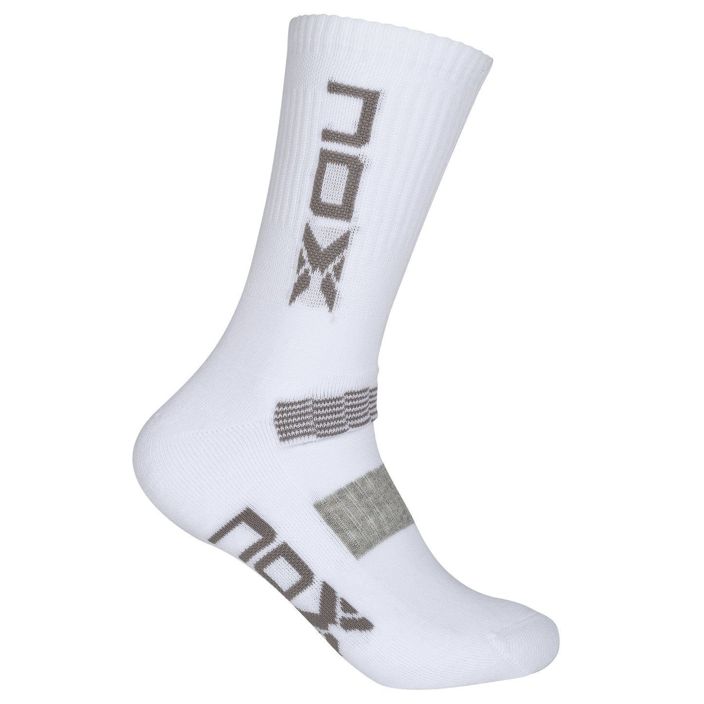 NOX MID LENGTH WHITE WITH GREY LOGO MEN'S TECHNICAL SOCKS.